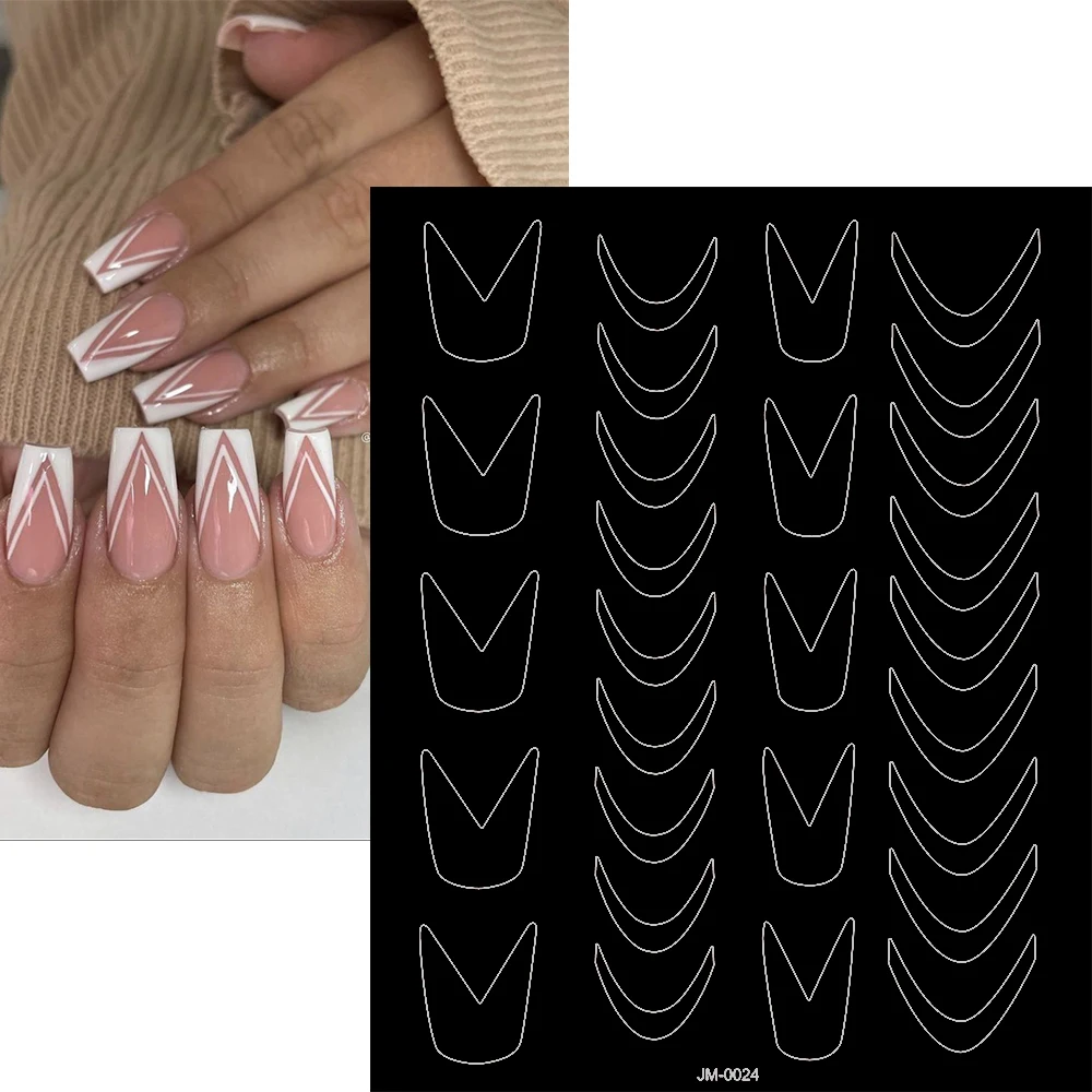 1 pz 3D linee francesi vuote adesivo per nail art onda semplice striscia autoadesiva decalcomania per unghie modello di sbavature francese cursore ausiliario