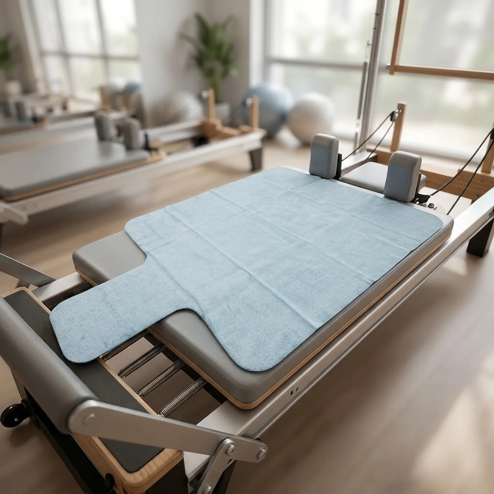 Artificial Suede Nap and Silicone for Pilates Reformer Mat Designed to Prevent Sliding on Reformers During Training