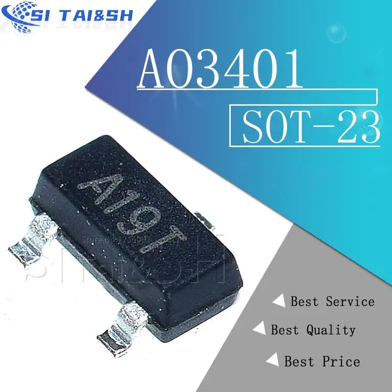 100PCS AO3401 SOT23 A19T SOT-23 P-Channel MOSFET TRANSISTOR