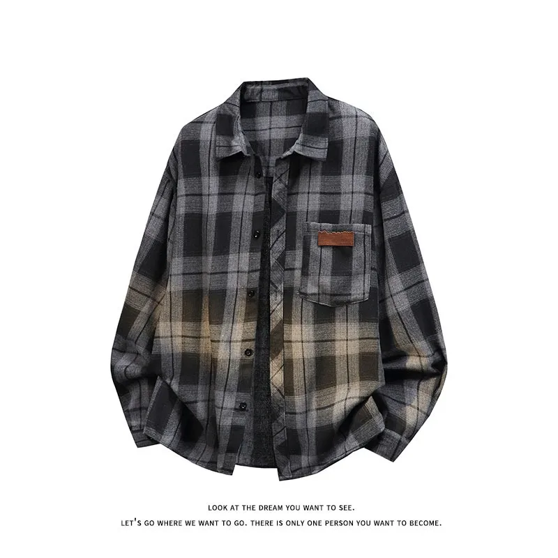 

Men's Vintage Plaid Flannel Shirt Oversized Casual Long Sleeve Button Up Loose Fit Streetwear Shacket