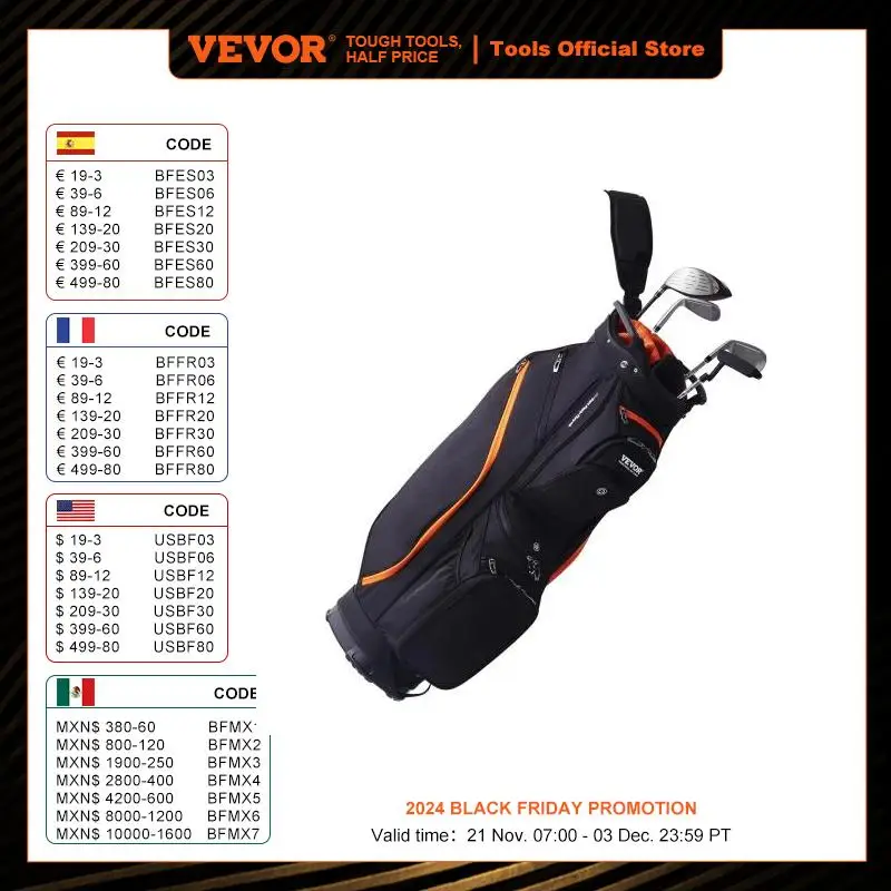 VEVOR Golf Cart Bag with 14 Way Organizer Divider Top 36” 13 Pockets Premium Cart Bag Durable for Men & Women, Black & Orange