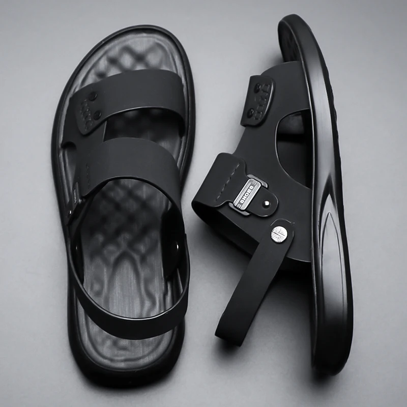 

Summer Casual Two-way Wear Beach Slippers Genuine Leather Non-slip Soft Sole Breathable Outdoor Seaside Daily Sandals