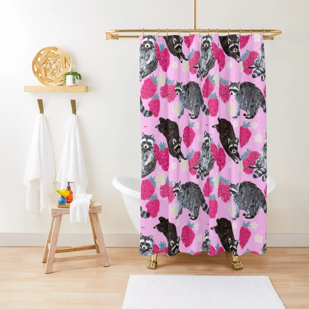 

raspberries and raccoons Shower Curtain Set For Bathroom Shower Set For Bathroom Bathroom Showers Shower Waterproof Curtain