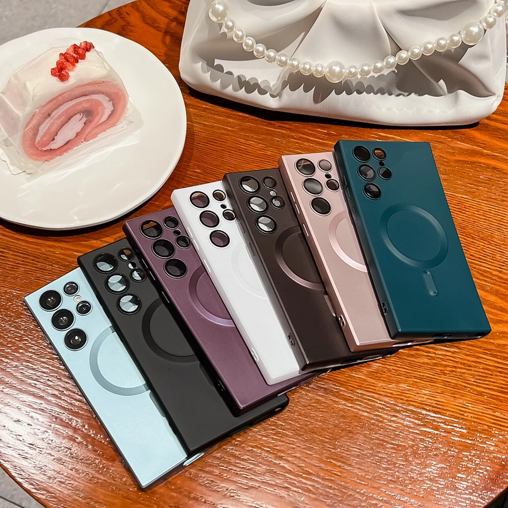 Luxury Matte Phone Case For Samsung Galaxy S24 S23 S22 S21 Plus Ultra FE For Magsafe Magnetic Wireless Charging Shockproof Cover image 3