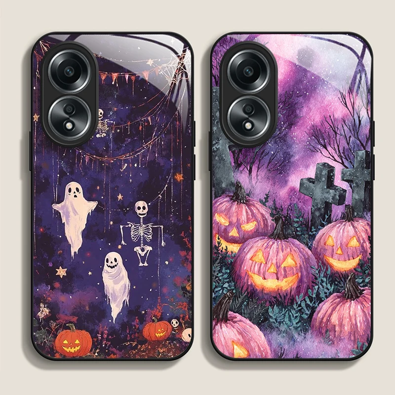 Trend Halloween Pumpkin Skull Pattern Tempered Glass Phone Case for OPPO Realme 15 14 PRO+ 13 12 Pro Plus GT Neo 5 3 2 5G Covers
