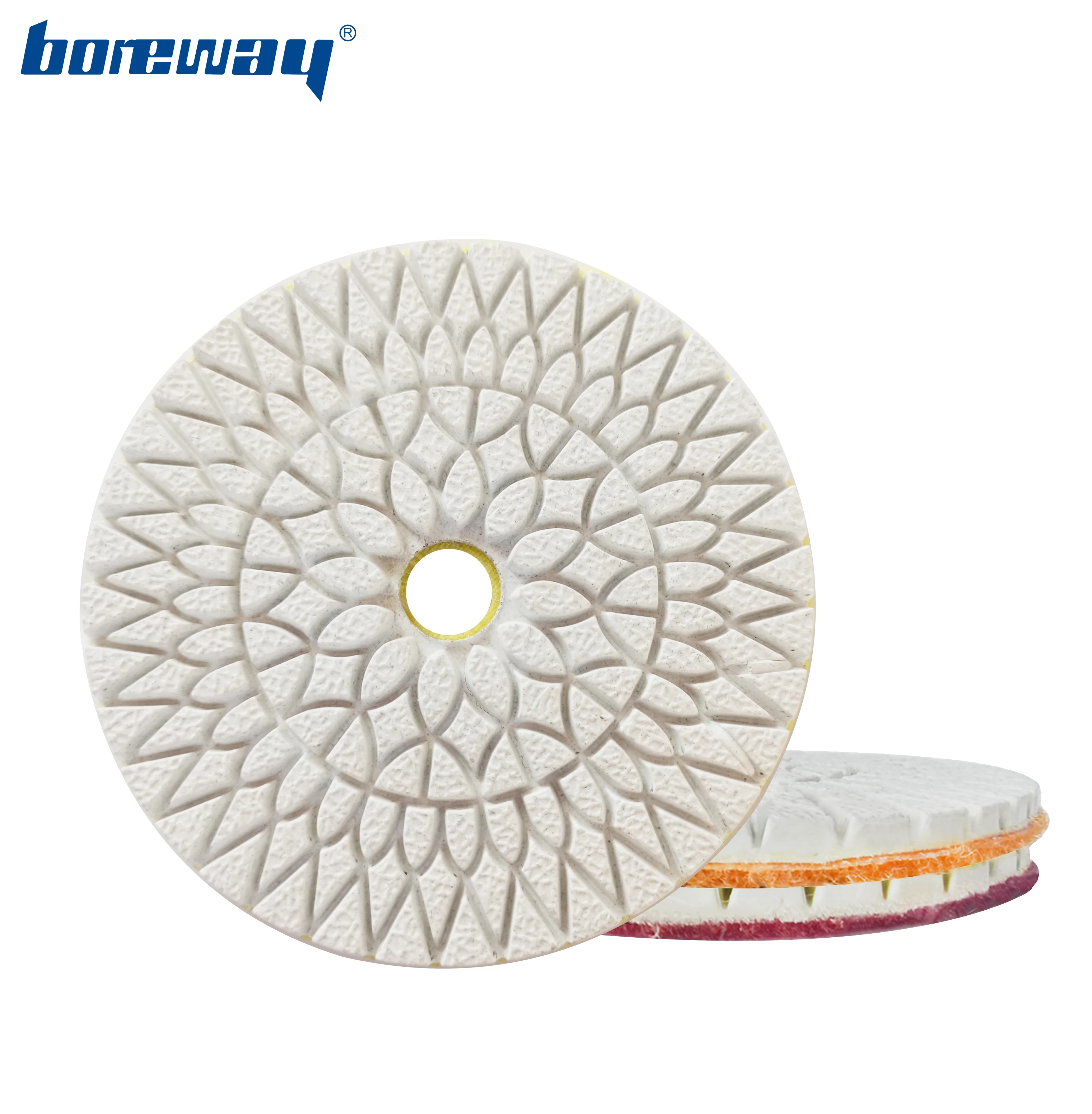 

Boreway 4-дюймовая полировальная подушечка для влажной полировки Алмазный инструмент 3-ступенчатый гибкий шлифовальный диск # 1 # 2 # 3 для гранита, мрамора, камня, бетонного пола