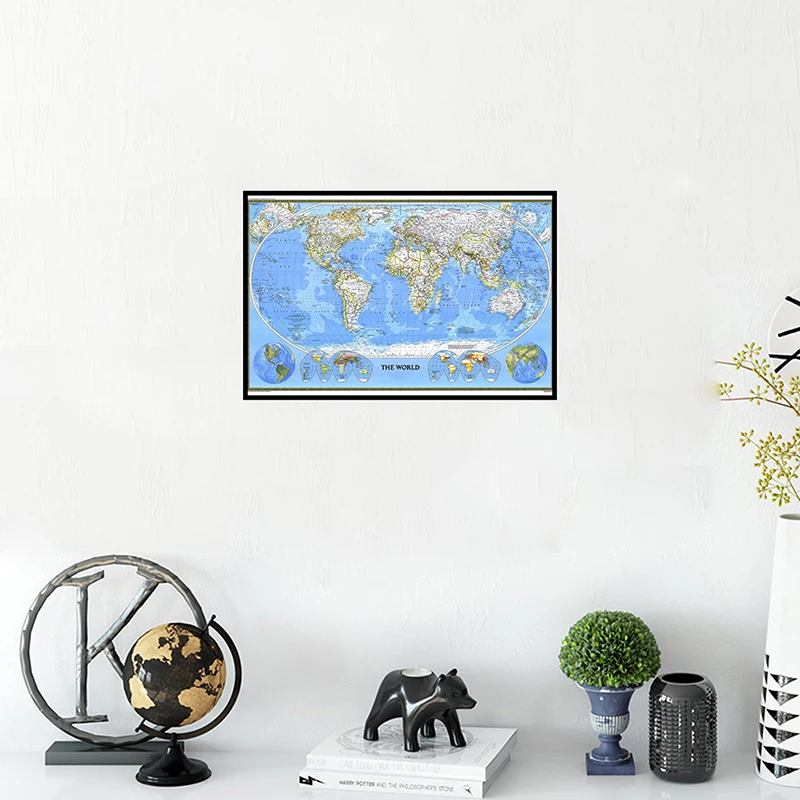 Mapa del mundo de 3x2 pies, póster detallado de pared, papel tapiz no tejido, mapa del mundo, decoración, suministros de oficina, 1988