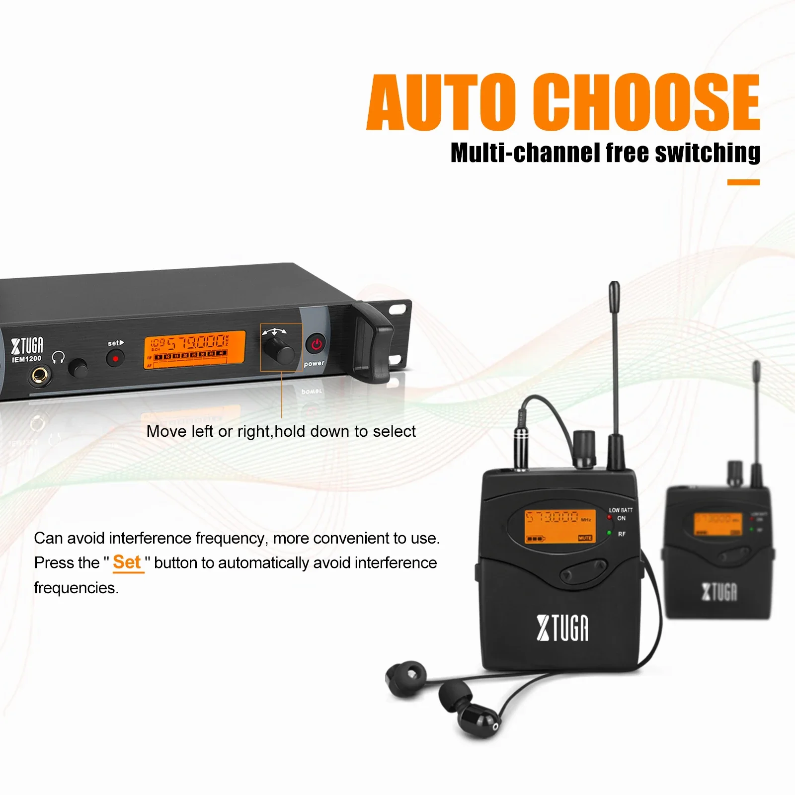 IEM1200 Wireless in Ear Monitor System 2 Channel 4 Bodypacks Monitoring with in Earphone Wireless Type for Stage Church