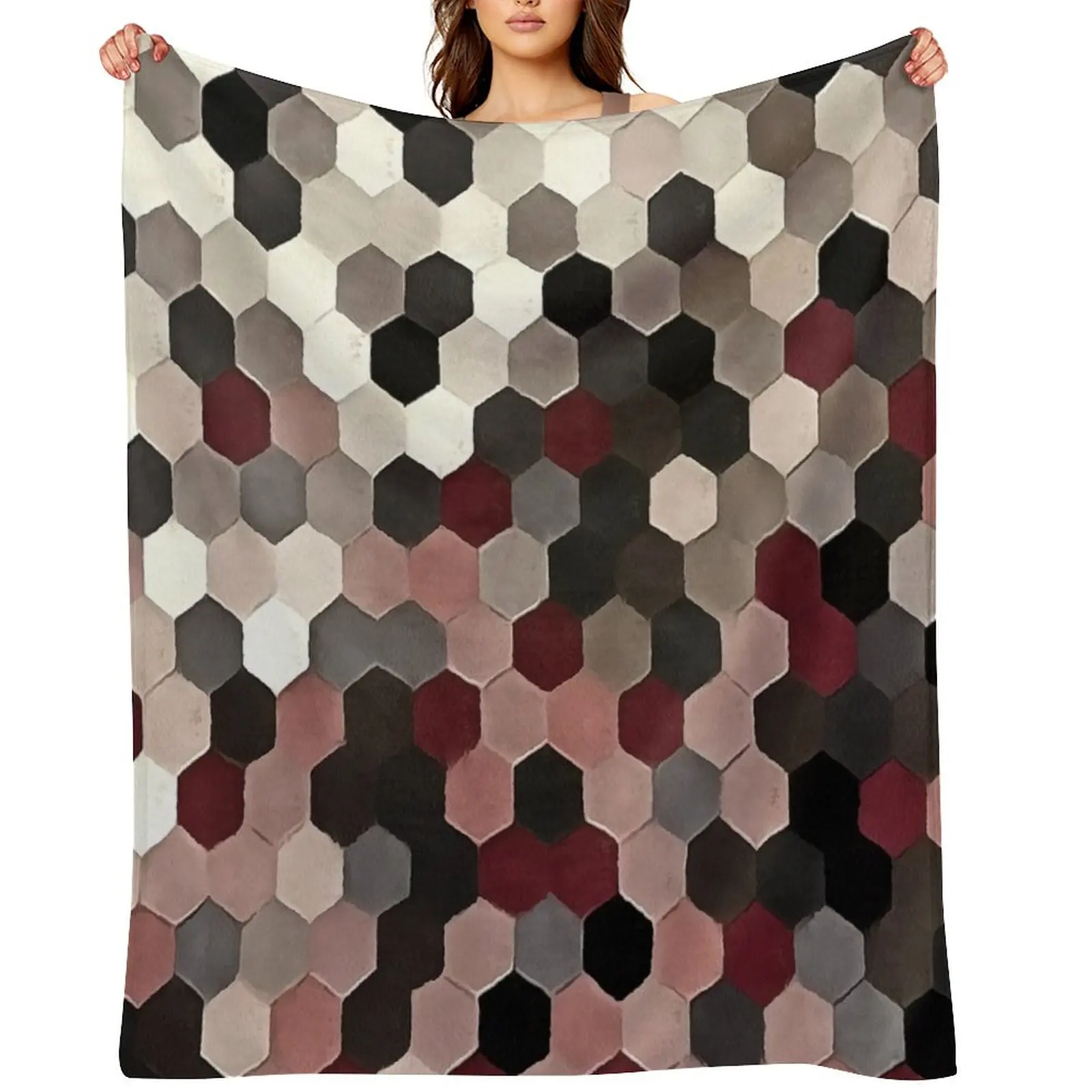 

Hexagon Pattern In Gray and Burgundy Autumn Colors Painting Throw Blanket Luxury St Luxury Designer Thins Moving Blankets