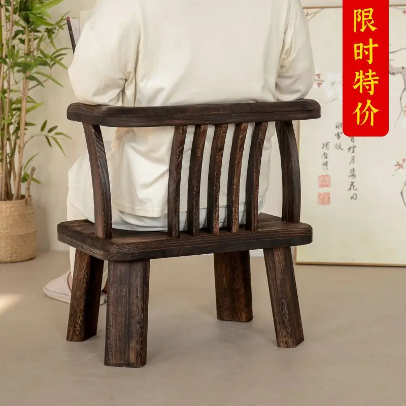 Solid wood backrest low chair tatami Japanese tea table chair stool bay window armchair balcony casual children's small chair