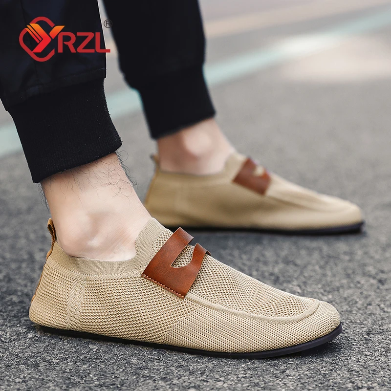 YRZL Men Shoes Bedroom Slippers Mesh Loafers Men Thin Bottom Flats Walking Shoe Man Breathable Non Slip Casual Loafer Mens Shoes