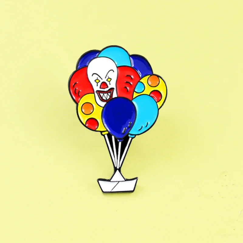 Clown Balloon Brooch Rainbow Color Hot Air Balloon Lucky ship Cartoon Enamel brooch Sweet cute badge Kids gift Backpack pin