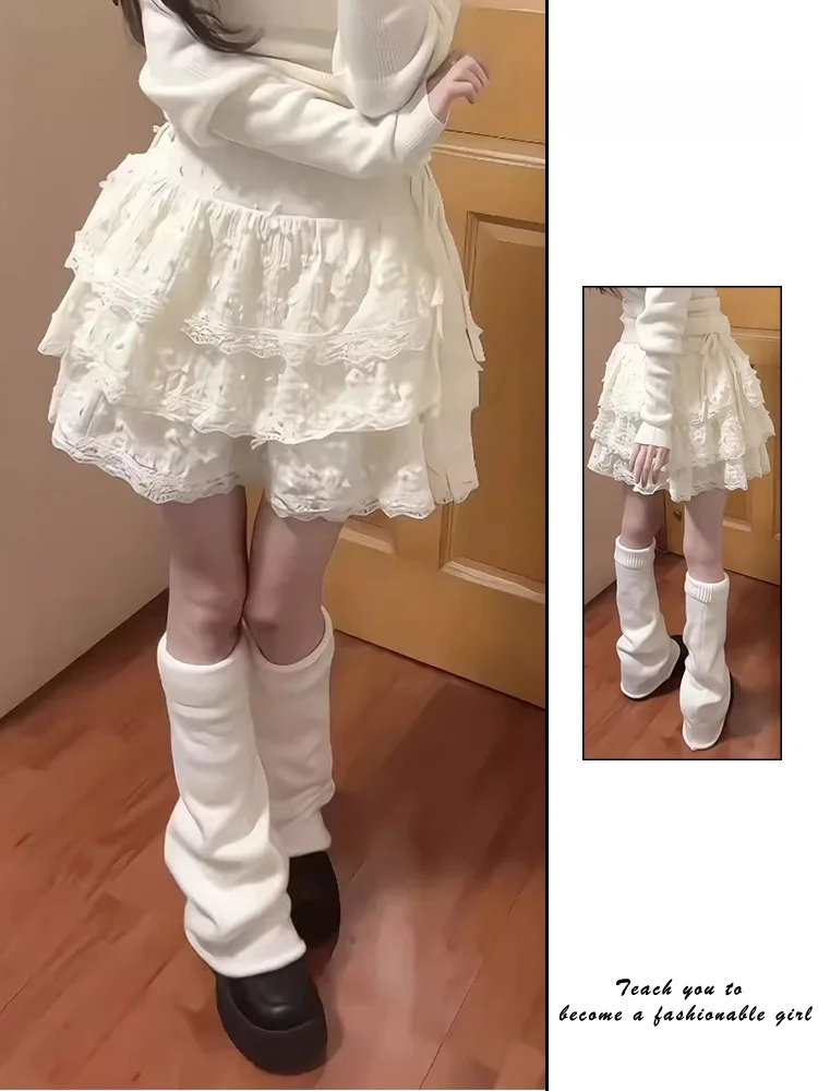 

Pure Desire Spicy Girl Lace ort Skirt Women's Autumn Winter New High Waist ature Cr Puffy f-length Skirt