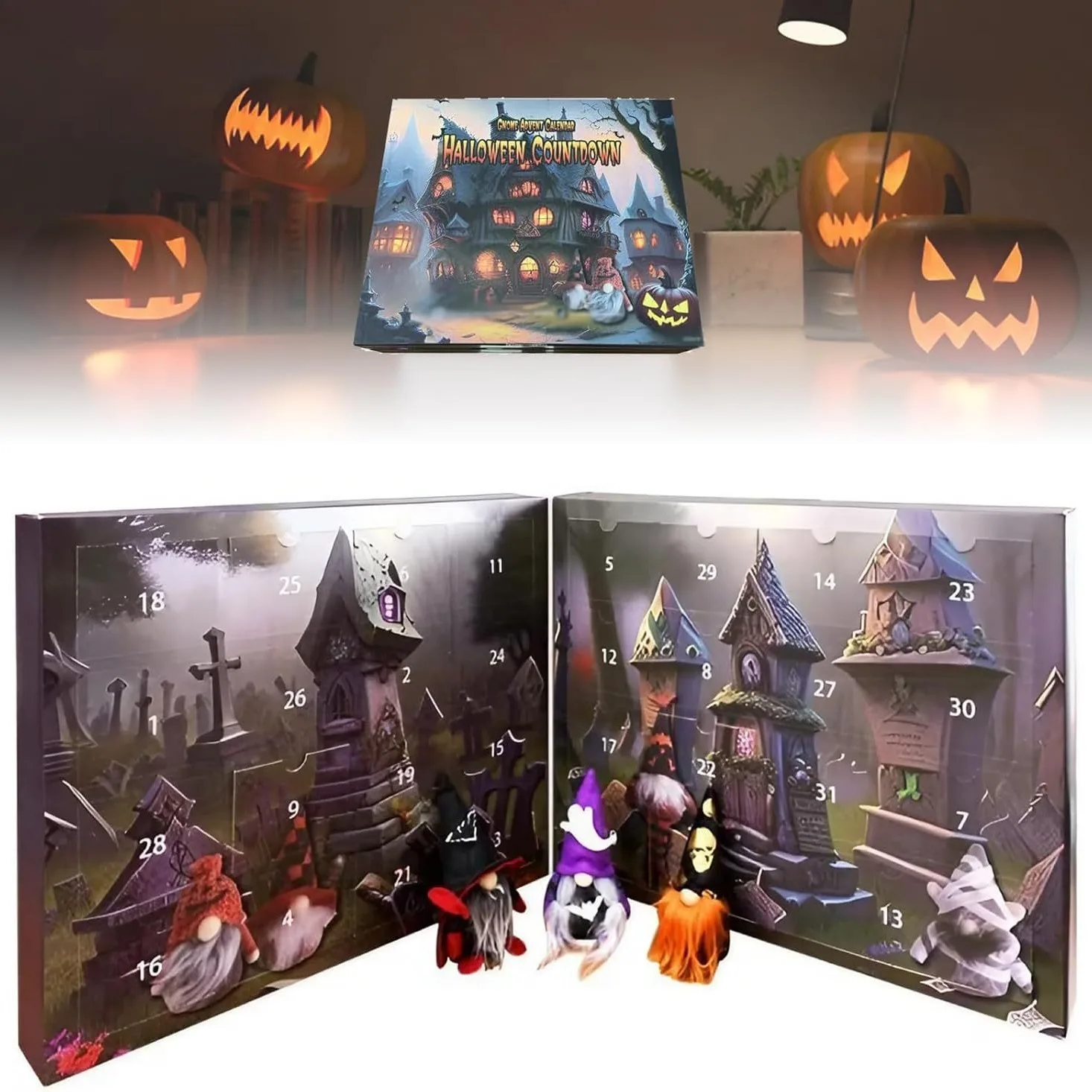 Calendrier de l'Avent de Noël et d'Halloween, Édition Spéciale, Modèle 3D, Calendrier de Vacances, Collection de Cadeaux Pop, Ornements, 24 Poches, 2024