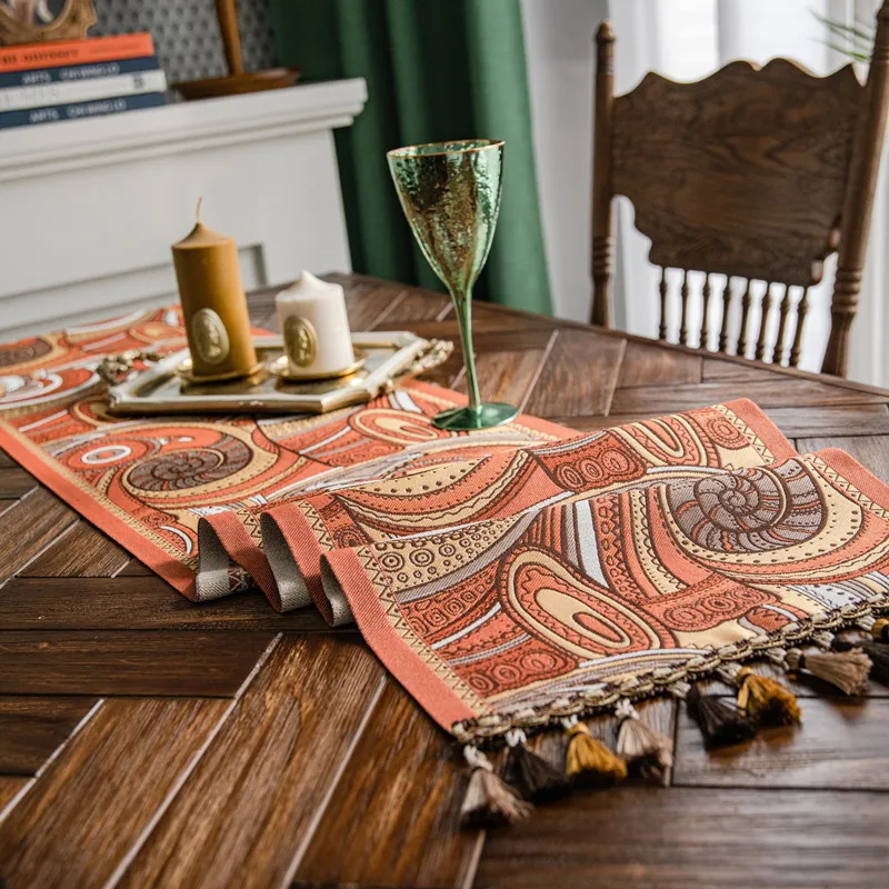 Retro Jacquard Table Runner Ethnic Tassel Wed Dinner Table Flag Mats Table Art Home Party Coffee Tea Table Decor Textile