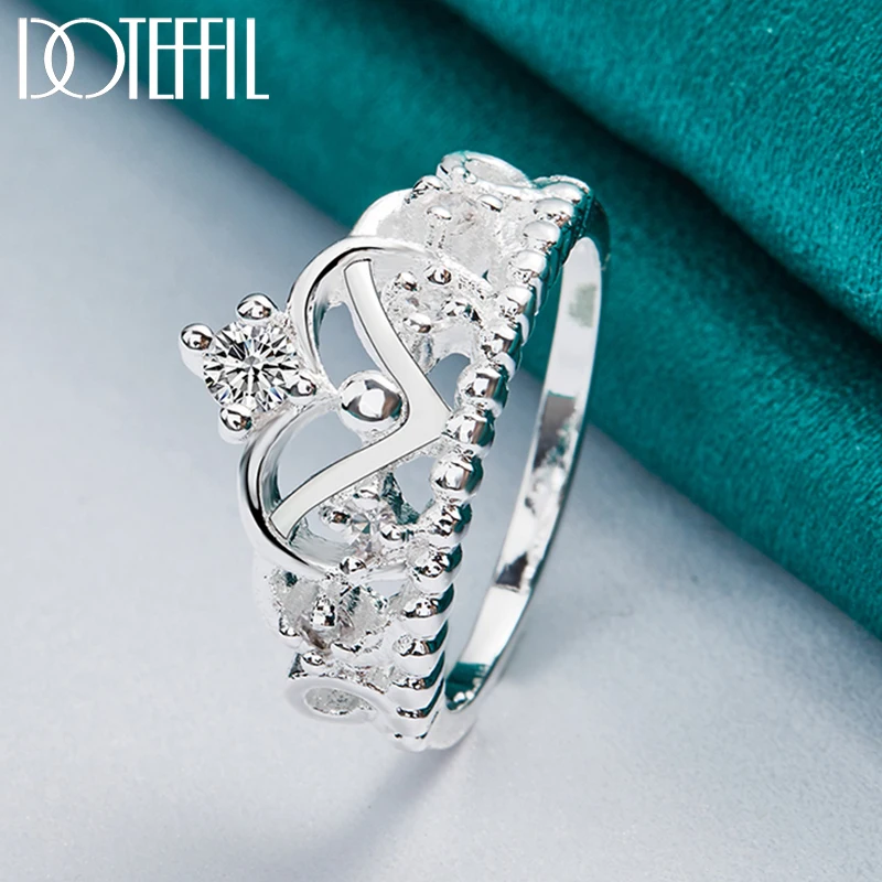 DOTEFFIL 925 Sterling Silber Krone AAAAA Zirkon Ring Für Frau Mode Hochzeit Engagement Party Geschenk Charme Schmuck