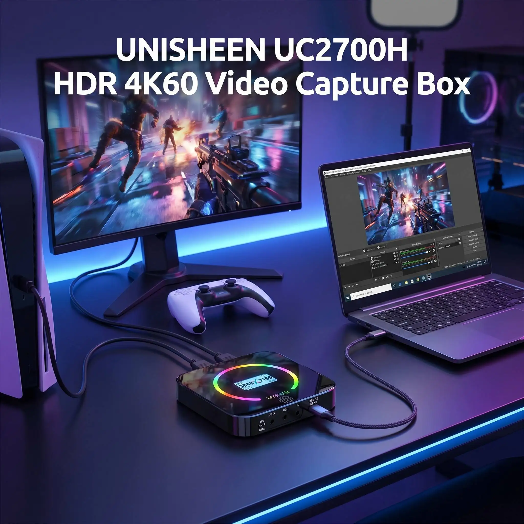 Unisheen UC2700H 4K60 HDR VRR Capture Card 2160p USB Game Grabber OBS VMix Win11 Mac Linux Free Driver