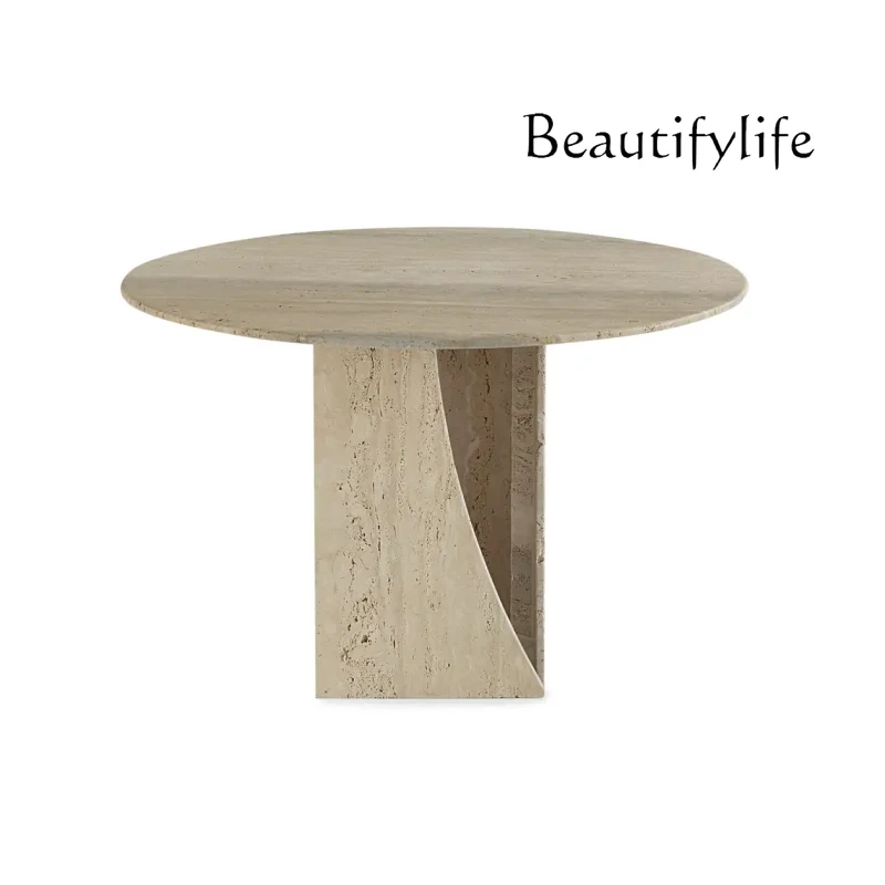 Wabi Sand Wind Natural Travertine Round Table Homestay Living Room Model Room Dining Table Simple Marble Dining Table