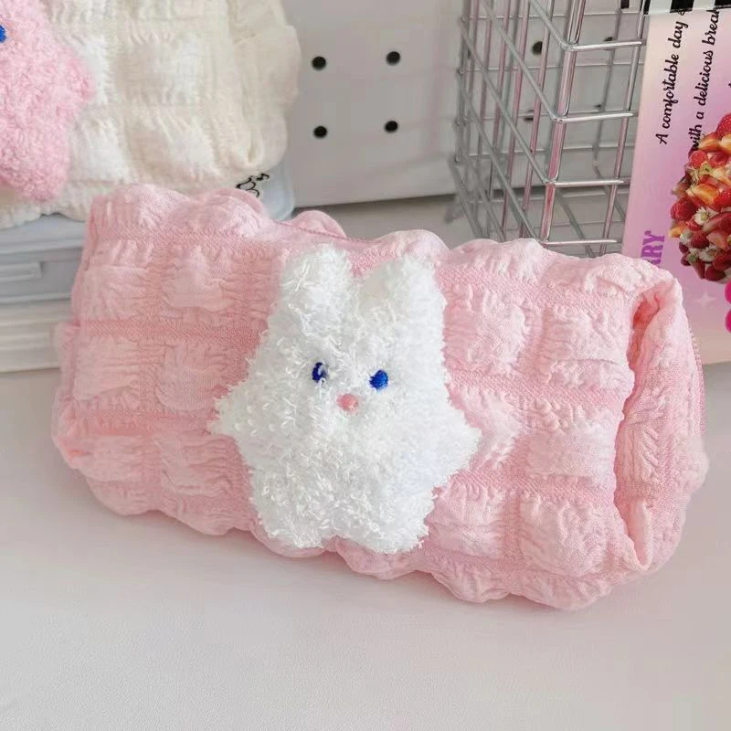 Kawaii Cute Cartoon Rabbit Plush Pencil Case Creative Lovely Bunny Hairy Pen Bag For Kids Gift School Stationery