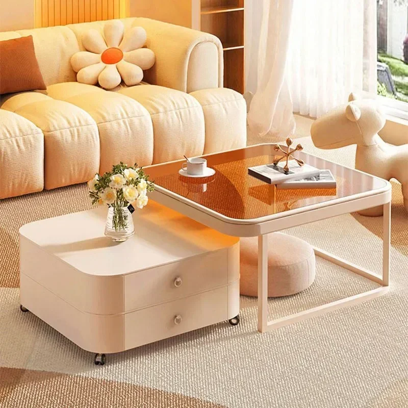 

Cream style coffee table living room household small apartment simple light luxury modern rock slab double-layer square table