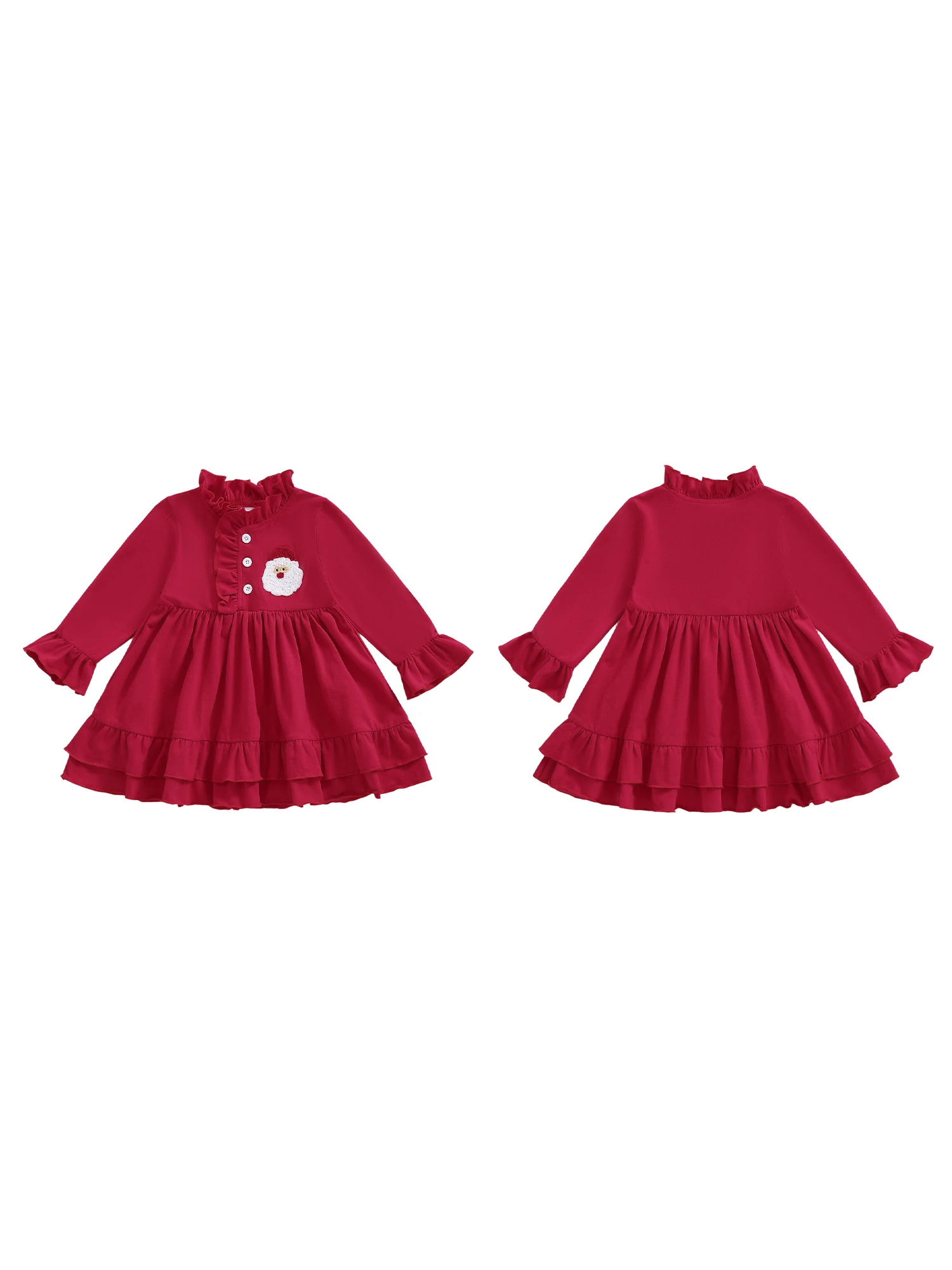 Conjunto de pijama de Natal para bebês meninas com botão de manga comprida e vestido de noite bordado de rena