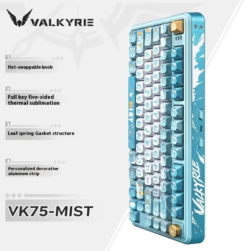 Valkyrie Vk75 Mechanical Keyboard Hotswap 3-Mode Rgb 2.4g Bluetooth Gasket Structure Abs Customization Game Office Keyboard Gift