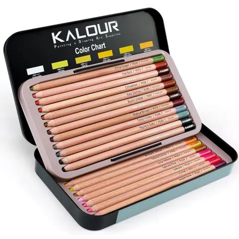 KALOUR 프로 파스텔 분필 색연필, 24 색 초상화 세트, 드로잉 스케치 색칠 음영을위한 컬러 숯 연필