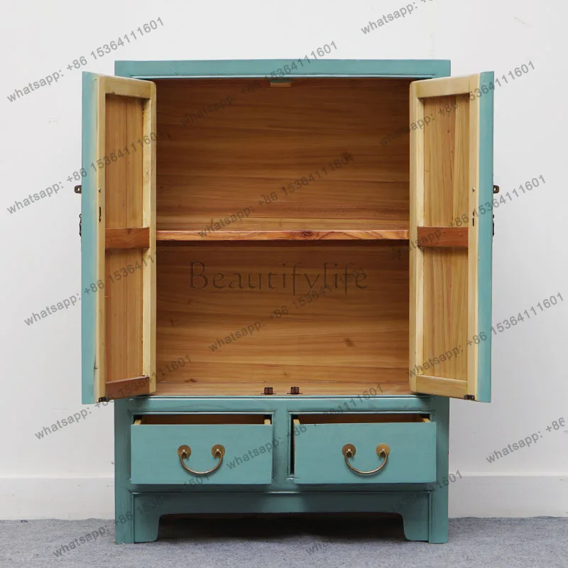 New Chinese furniture foyer solid wood porch cabinet partition light luxury old decorative cabinet