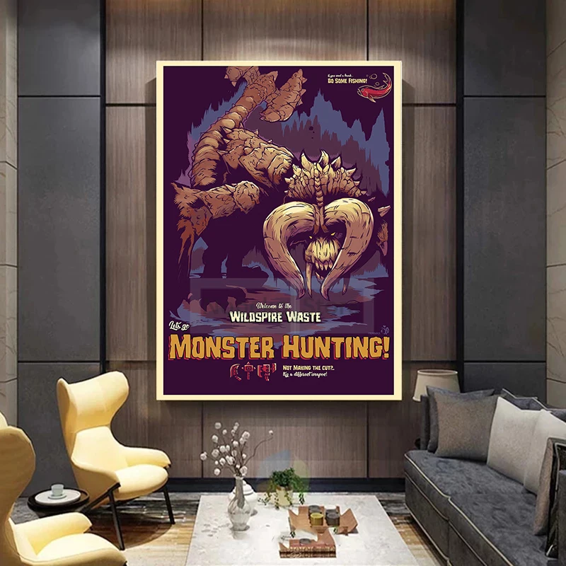 Classic Video Games Monster Hunter Poster Let\'s Go Monster Hunting Prints Canvas Wall Art Pictures Home Room Vintage Game Decor