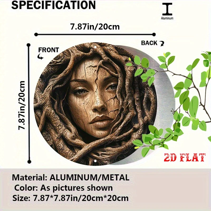 2D Flat Carved Wooden Female Face Profile Round Wall Art - 19.81cm Rustic Tin Decor for Living Room, Terrace, or Art Studio, Ind