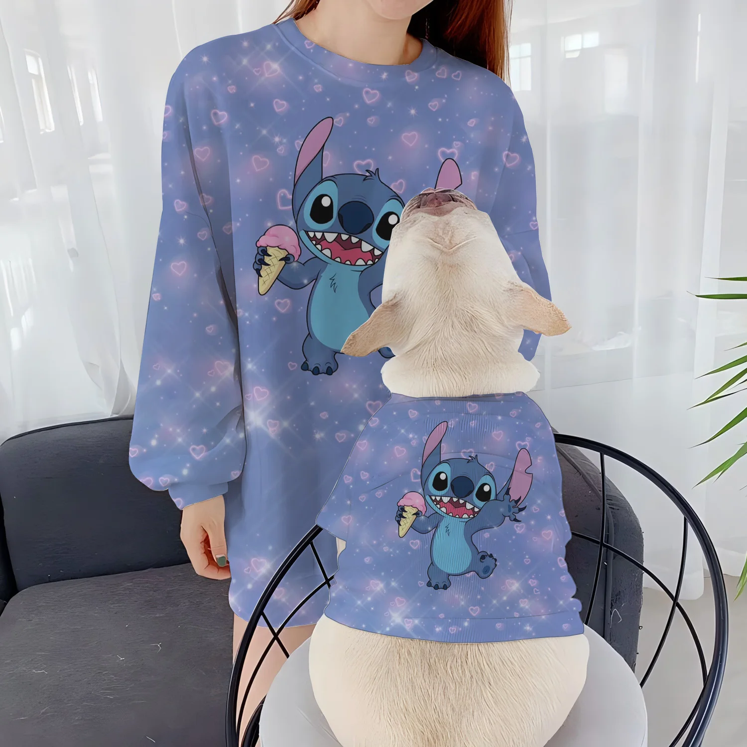 Casual Sweatshirts Parent-Child Clothes Long Sleeve Dog Clothing Women's Pet Winter 2024 Autumn Puppy Round Neck Stitch Disney