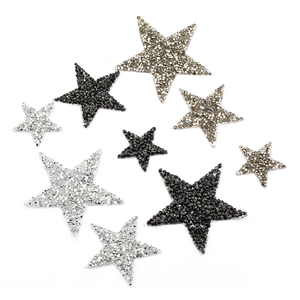 5Pcs 6/8cm Hotfix Star Rhinestone Mixed Embroidered Iron On Patch For Clothing Badge Paste for Clothes Bag Pant Shoes DIY Decor