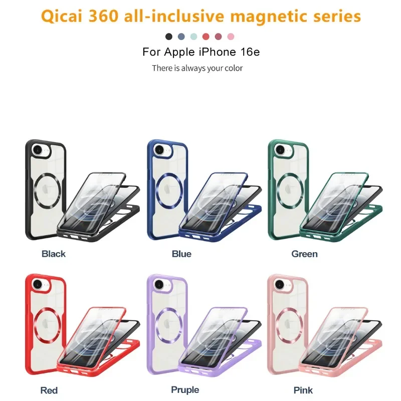 حافظة مغناطيسية لهاتف آيفون 16E Magsafe لهاتف آيفون SE 4 2025 360 غطاء أكريليك شفاف واقي كامل مع واقي شاشة