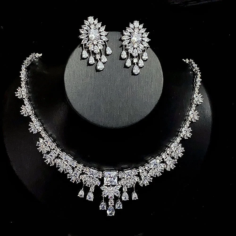 

Dubai Nigeria Africa 2 PCS Cubic Zirconia Jewelry Sets for Women Bridal Wedding Party Luxury CZ Crystal Set Gift