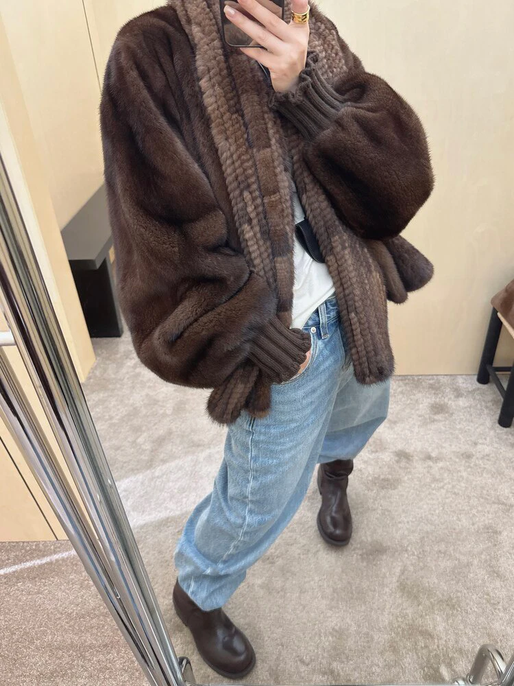 Lautaro Autumn Winter Brown Thick Warm Soft Faux Mink Fur Coat Women Lantern Sleeves Elegant Luxury Chic Fluffy Jacket 2026
