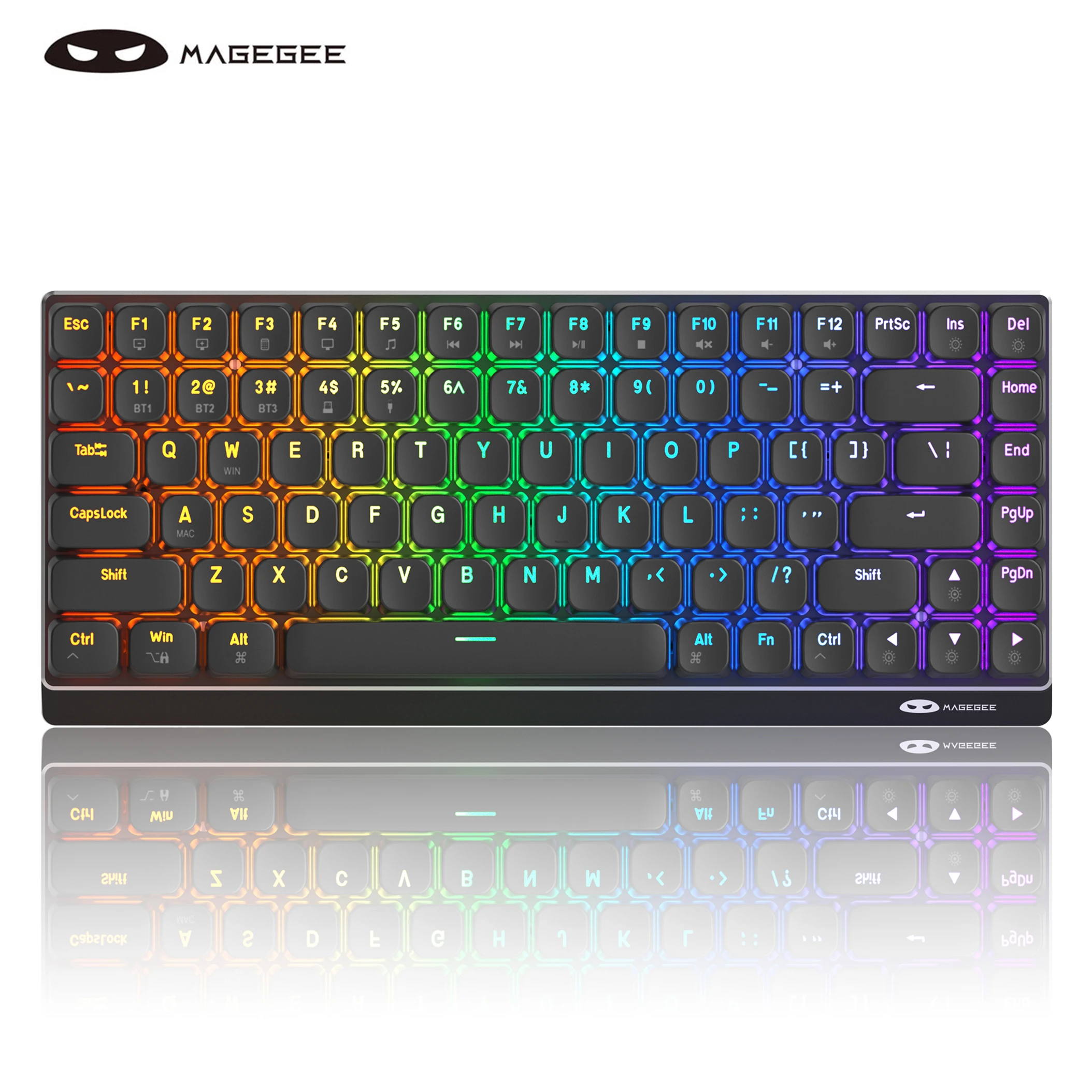 MageGee 2.4G/BT/USB Wireless Gaming Keyboard, RGB LED backlit rechargeable mechanical dwarf switch brown/red switch 84 key compu