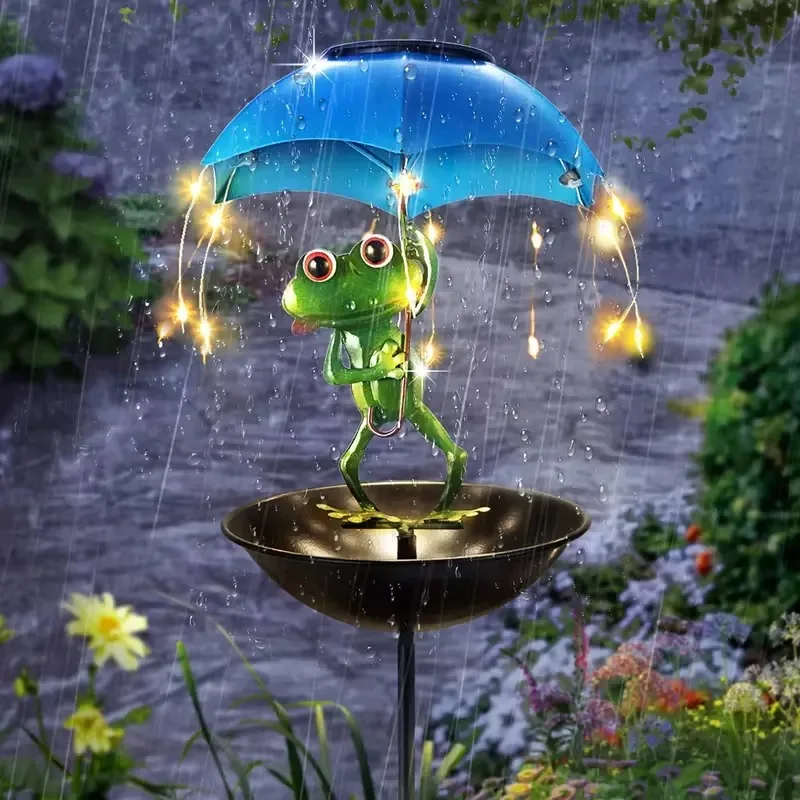 Solar Powered Frog Statue Garden Light Outdoor Hummingbird Feeder Lamp for Lawn Yard Backyard Pathway Decoration