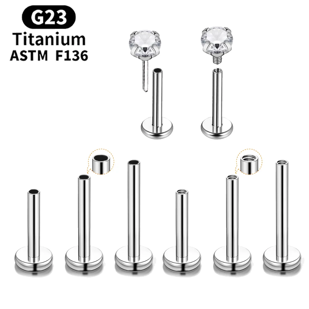 Wholesale  Base ASTM F136 Titanium Jewelry Push In Tunnel Nose Rings Ear Lip Studs Labret Body Piercing Accessories