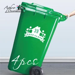 Modern 4Pcs Custom Wheelie Bin Rubbish Trash Can House Number Stickers Decal Vinyl Garage Flower Home Decor Watrerproof