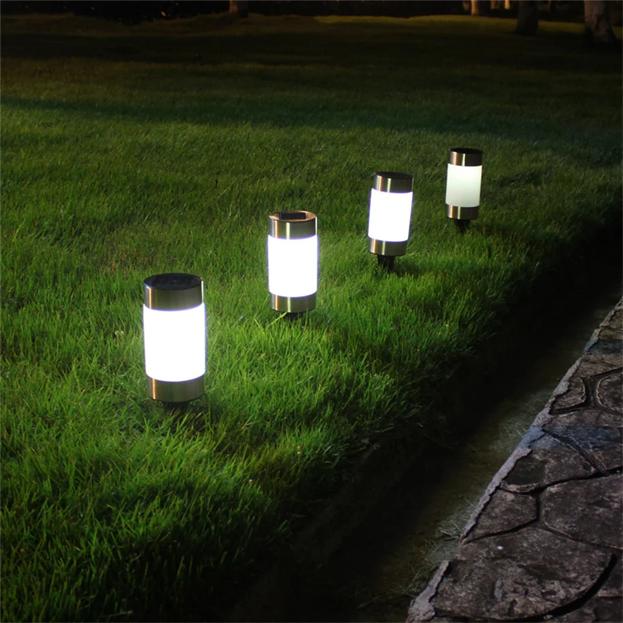 New Cylindrical Stainless Steel Solar Landscape Lawn Lamps Waterproof Garden Light Decoration Outdoor Ground Plug Lamp For Patio