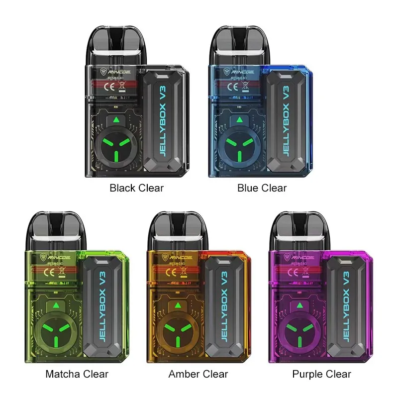 Original Rincoe Jellybox V3 Pod Starter Kit 750mAh Battery 16W Breating Light 3ML Empty Cartridge 0.8ohm E Cigarette MTL Vape