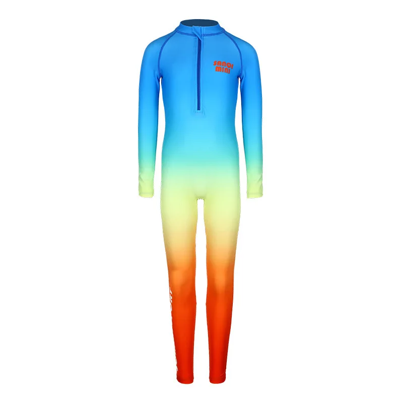 

New Boys' Long Sleeve Rash Guard Swimsuit Upf50+ Sun Protection One-Piece Wetsuit Kid Rainbow Quick-Drying Material Swimwear