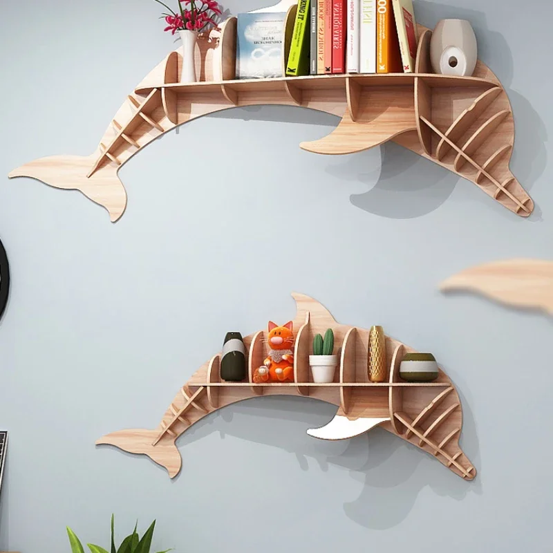 Creative cartoon shape bookshelf dolphin wall shelf