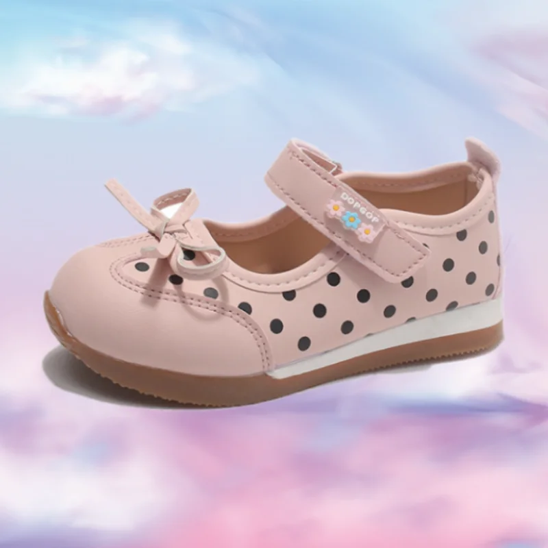 Toddler Girl Ballet Flats with Bow Soft Anti-Slip Polka Dot Cutout Childrens Walking Shoes Four Seasons Ages 0-16 Kids Shoes