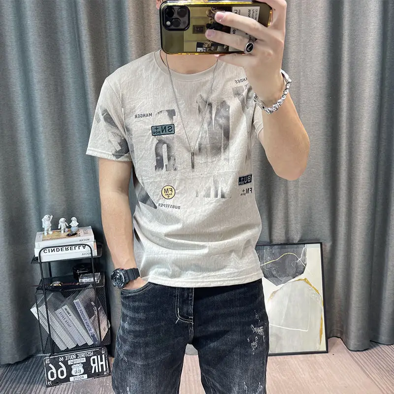 Summer New Cotton T-shirt Men's Printed Short-sleeved T-shirt Men's Top Clothes High-end Fashion Brand Half-sleeved