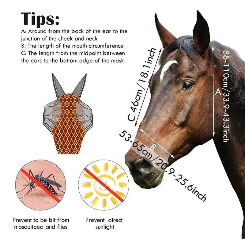 1Pc Horse Face Mask Anti Fly Breathable Stretch Knitted Mesh Anti Mosquito Mask Horse Riding Equestrian Equipment