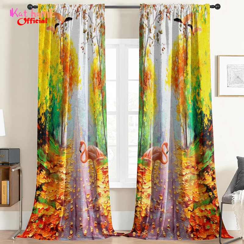 Enchanting Flamingo Forest Window Blackout Curtains For Bedroom Living Room Kitchen Door Curtain Elegant Art Home Decoration