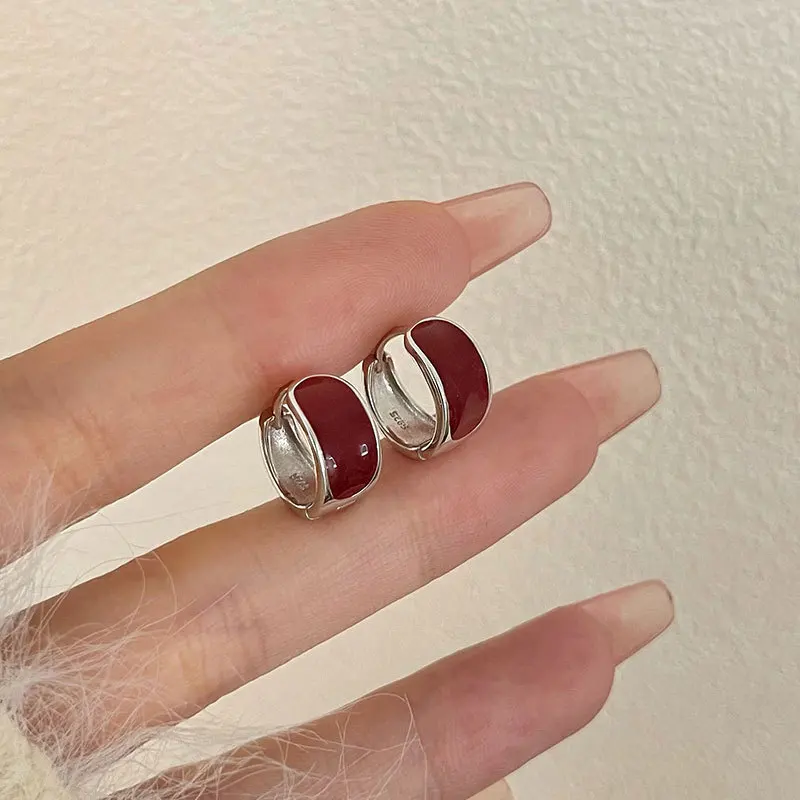 100% 925 Sterling Silver Geometric Earrings for Women Girl Vintage Drop Glaze Round Design Jewelry Party Gift Dropshipping