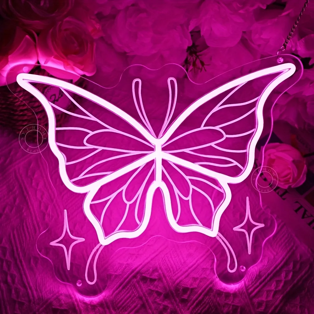 

Butterfly Neon Sign for Bedrrom Wall Decor Pink Butterfly LED Neon Light Sign Wedding Birthday Party Decor Gift for Women Girls