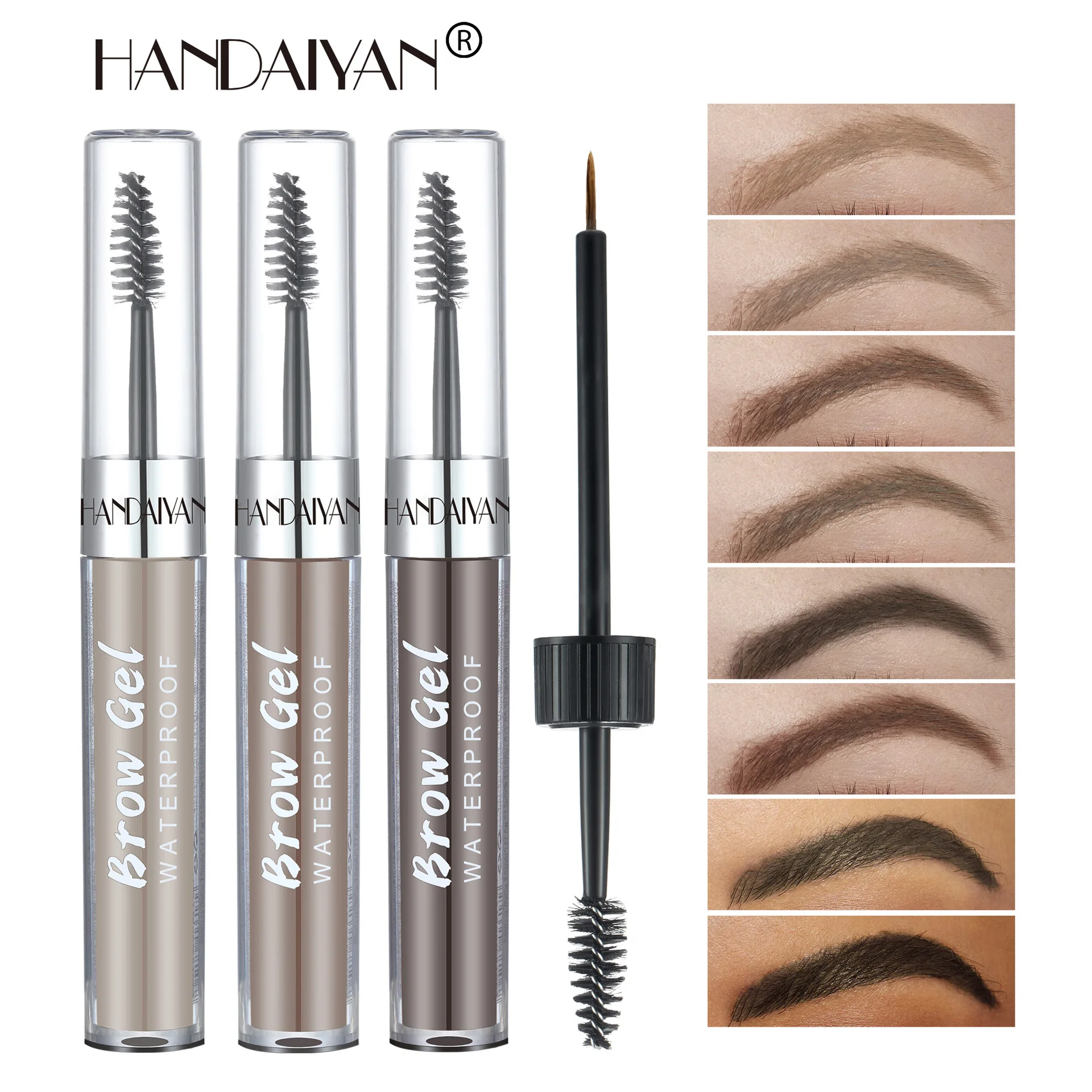 HANDAIYAN-Gel para cejas de doble cabeza, 8 colores, resistente al agua, duradero, 24 horas, crema líquida para teñir cejas, Cosméticos naturales densos para cejas